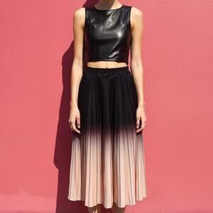 Black to Blush Ombre Pleated Midi Skirt - Deadstock